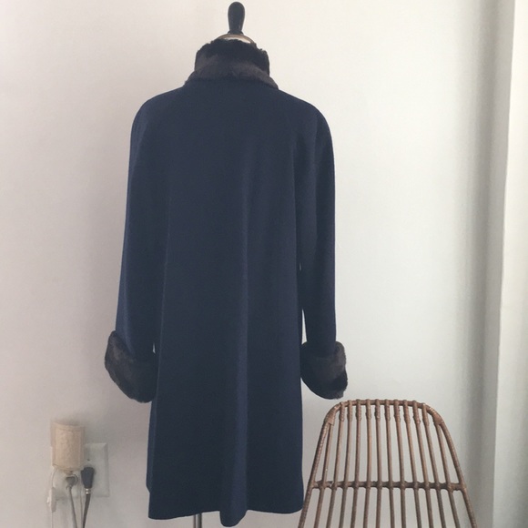 Brown faux fur neck cuff long wool coat 0 P - Picture 3 of 8